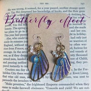 Butterfly wings gold plated with stone moon